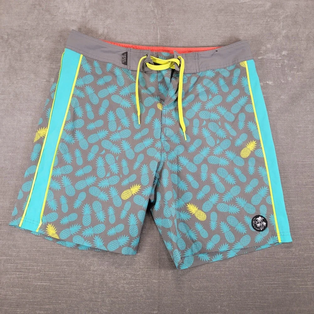 Ocean Pacific OP Y2K Mens‎ 34 Board Shorts Gray Pineapple Print Blue
